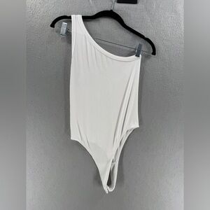 Betro Simone One Shoulder Bodysuit Womens Size S White Ribbed Neutral Thong